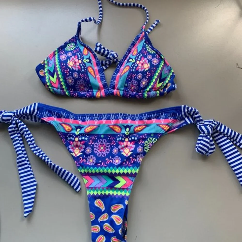 Boho Print Knot Side 2pc Bikini Swimsuit Bathing Suit - Picture 4 of 9